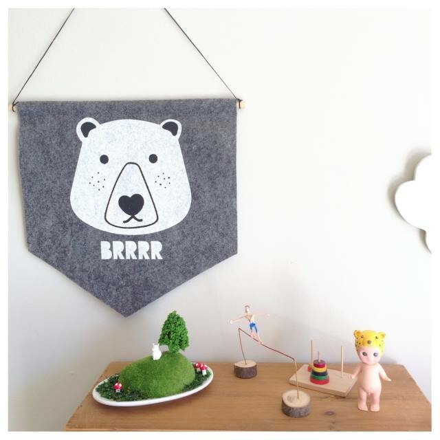 Screen printed felt flag - BRRRR, $24 from Marcel and The Bear