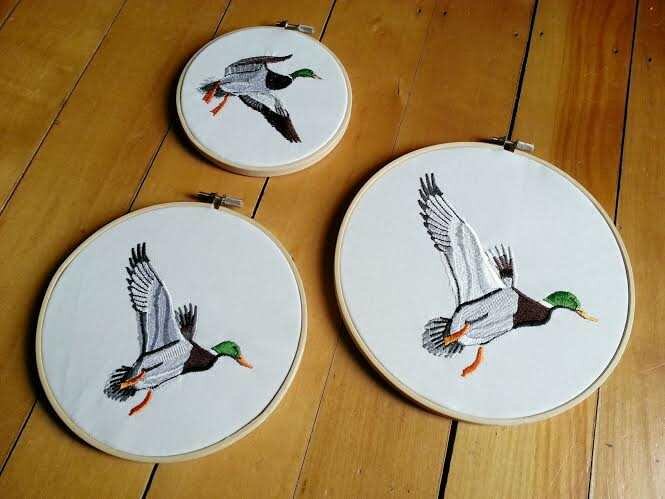 Embroidered Mallard hoops, Vintage Order